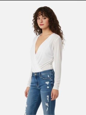 NWOT PrettyLittleThing White Sheer Deep V-neck Bodysuit